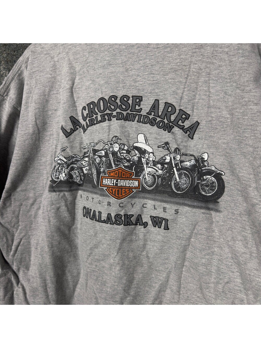 Harley Davidson La Crosse WI T-Shirt Mens XL Gray Dealer Tee